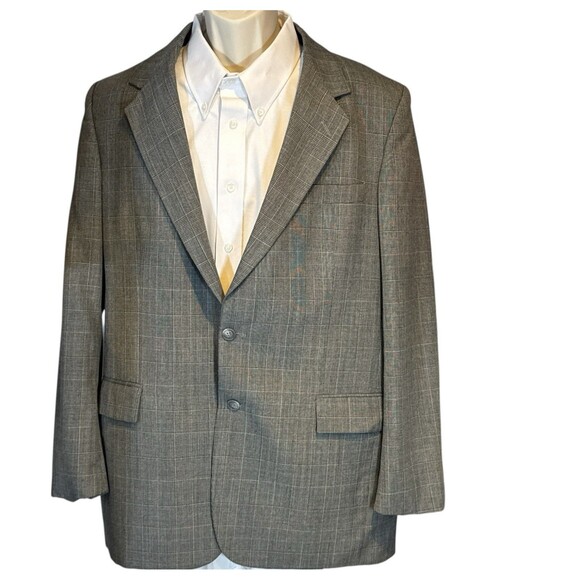 Glen Plaid Suit Jacket 42L by Arnie – Gray Brown Check - Picture 1 of 16